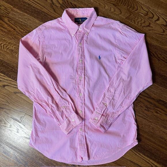 Polo Ralph Lauren Long Sleeve Button Down Shirt Mens L Pink White Striped Cotton - Picture 1 of 8